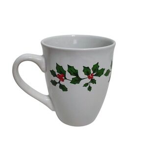 White Ceramic Holly Berry Christmas Holiday Mug L Norfolk Inc Dishwasher Safe